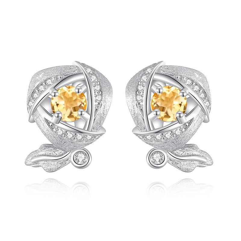 S925 Silver Star Jewelry Set, Natural Crystal Necklace Ring Earrings for Women