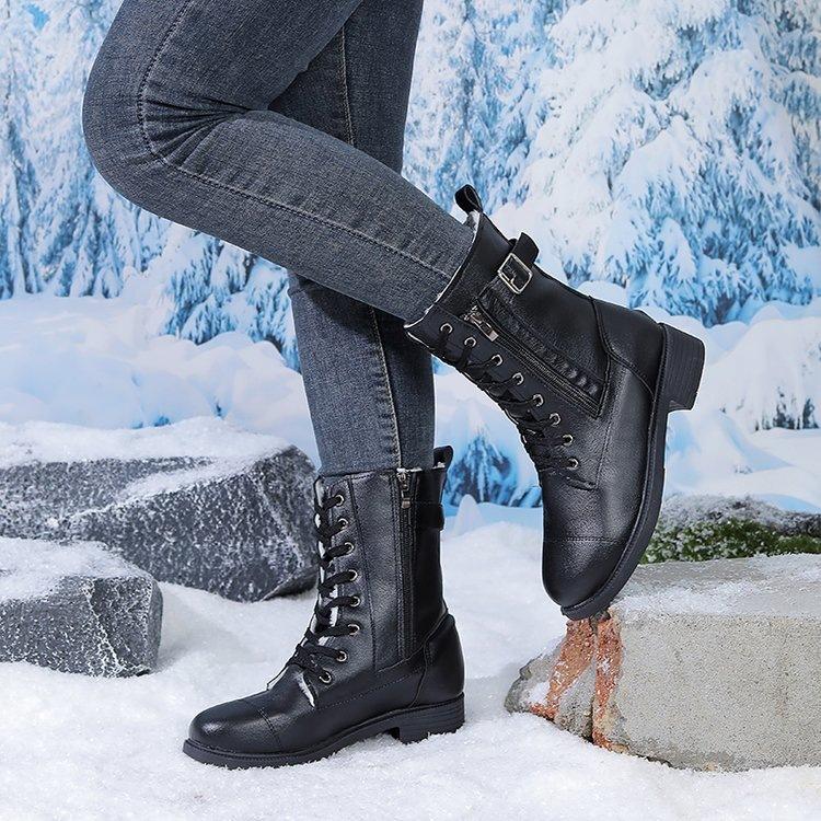 Women Ankle Boots Flat Low Heel Belt Buckle Short Large Size Fall Winter