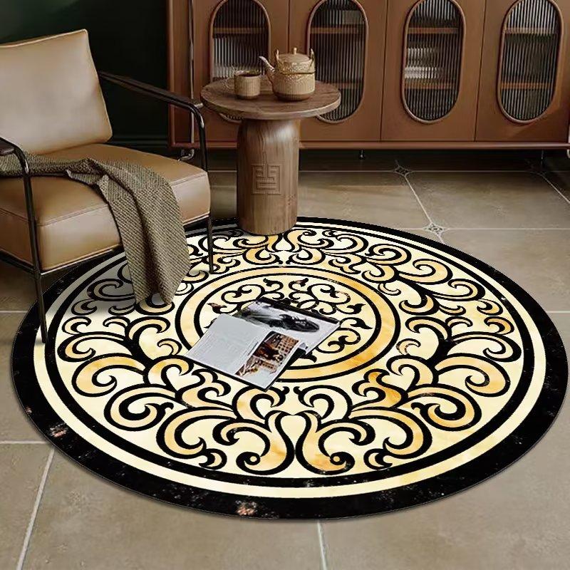 European Luxury Decorative Home Carpet Round Bedside Rugs for Bedroom Soft Carpets for Living Room Marble Pattern Non-slip Mats