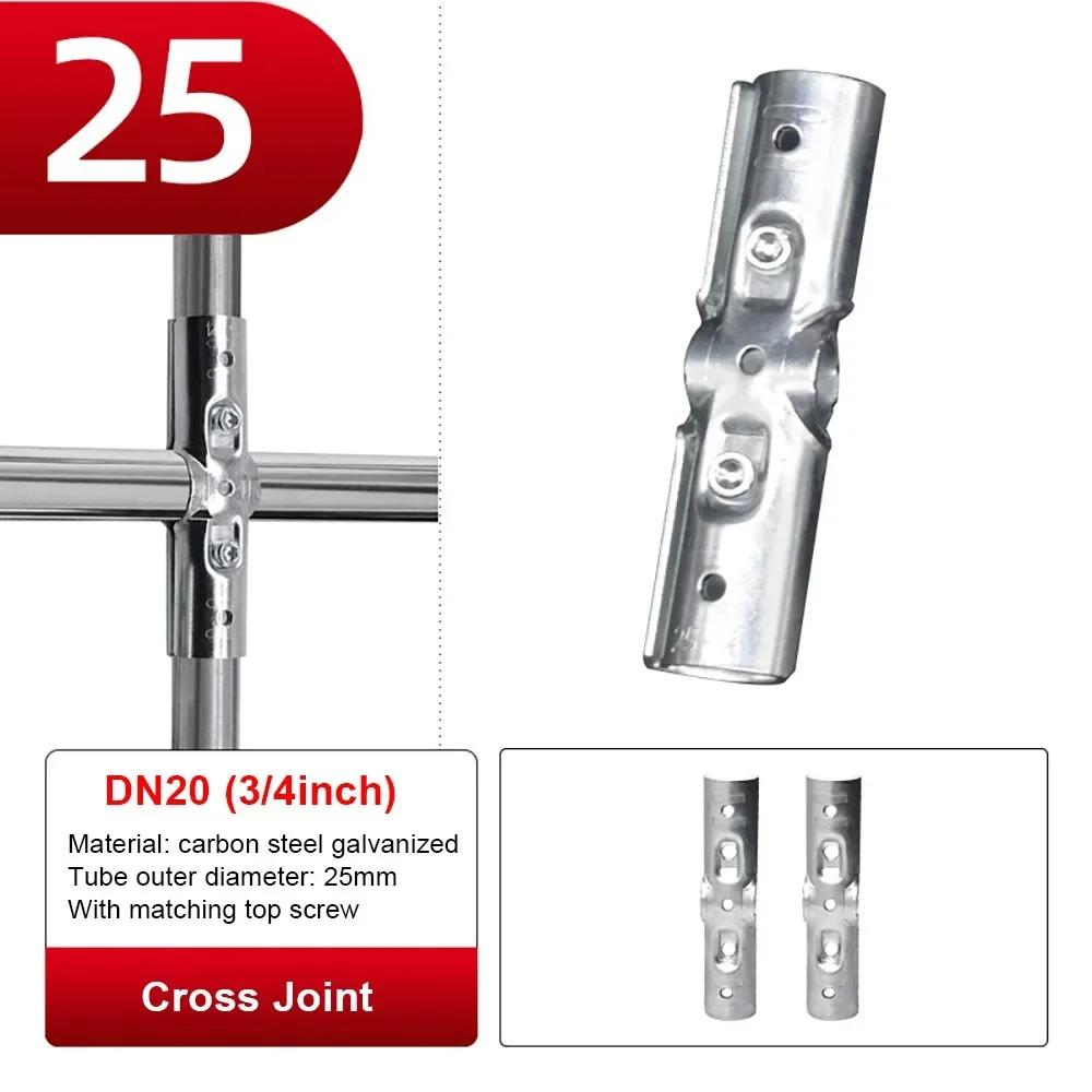 1Pcs Durable Carbon Steel Galvanized Pipe Joint Round 20/25/32mm Dia Rod Support Rack Tube Connector Furniture Hardware