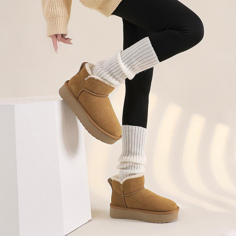 Streng ausgewählte Samt-Schneestiefel mit dicker Sohle für Damen Winter neue Samt verdickte wasserdichte Muffin-Kurzschaft-Erhöhung Baumwollschuhe für Damen