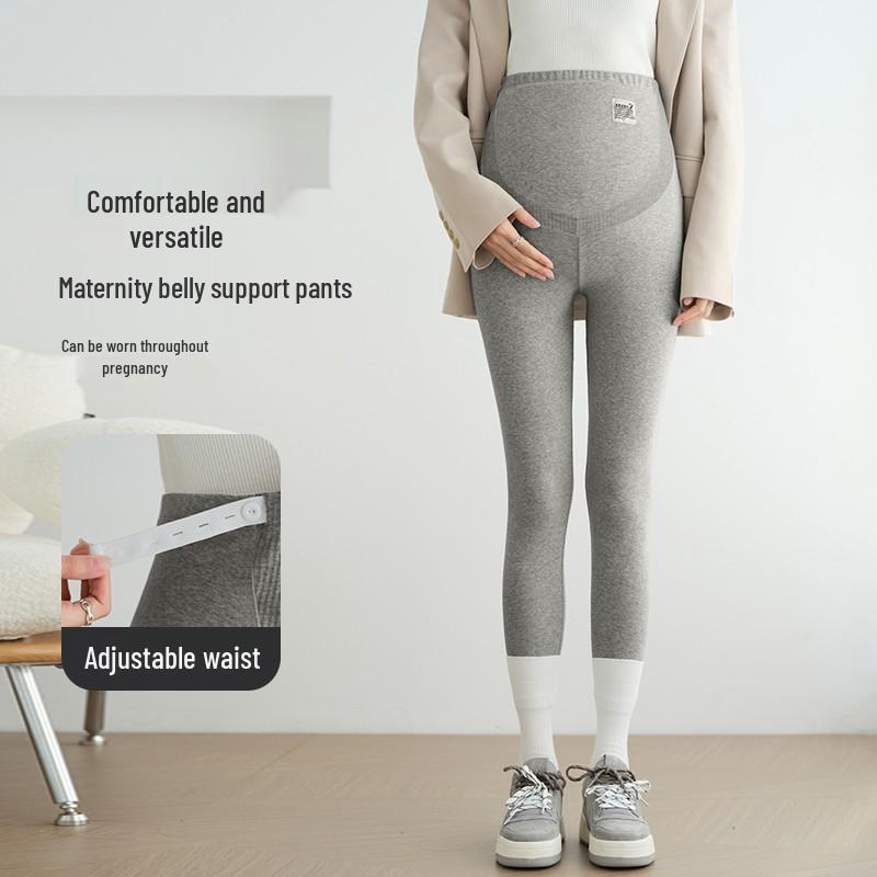 Plus Size Adjustable Maternity Leggings with Belly Support and Fleece for Spring, Autumn, and Winter