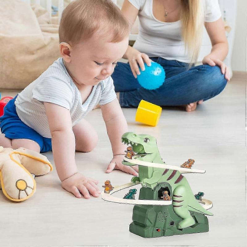 Dinosaur Climbing Slide Toy, Stair Climbing Dinosaur/Ducks, Small Dinosaur Climb Stairs Toy Roller Coaster Toy with Light and Music Toy-Good