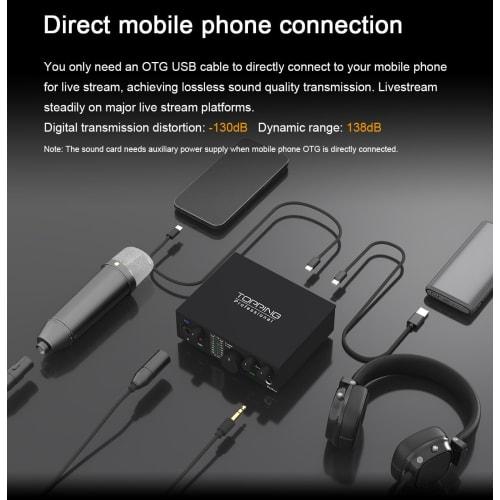TOPPING Professional E1X2 OTG 1-in/2-out Audio Interface, Audio Mixer for Streaming, DTM, Mixing, Music Production, Singing, and More. USB Type-C Moni