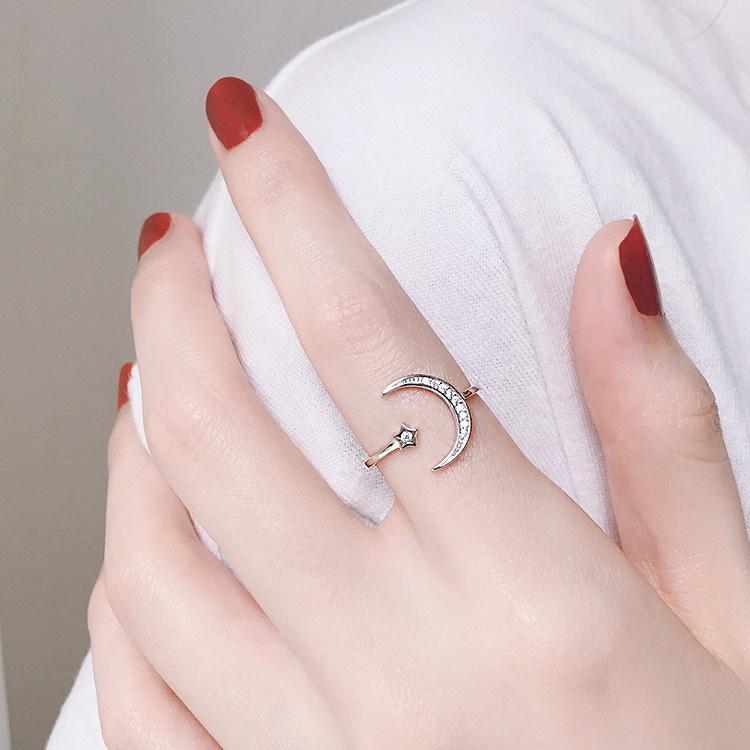 S925 Silver-Plated Moon Star Open Ring – Trendy, Simple, and Stylish for Women’s Index Finger