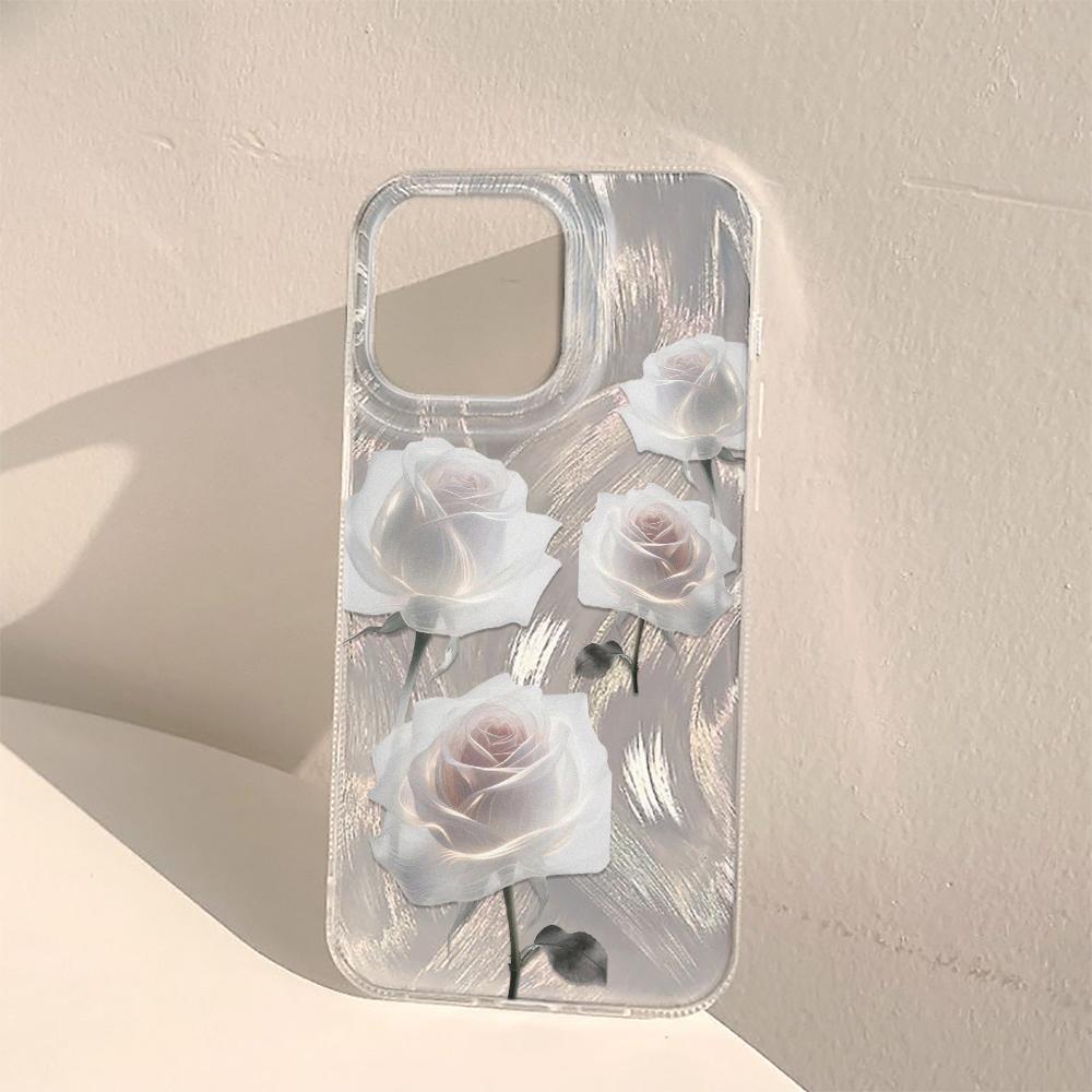White Rose Phone Case For iPhone 16 11 13 15 Pro Max 14 Plus 12 14promax 13promax 16E X XR 7 8 Silicone Shine Covers
