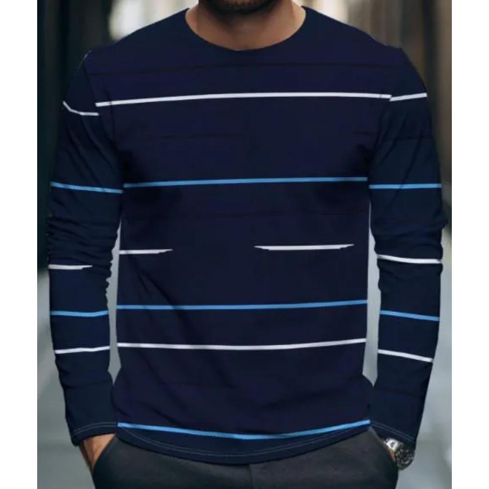 Rundhals Lässiges Oberteil Modisch Vielseitig Freizeit 3D Langarm T-Shirt Gestreiftes T-Shirt Herren Locker Großes T-Shirt