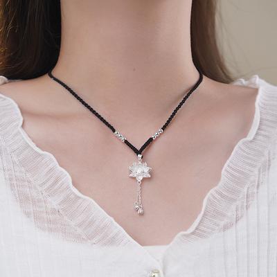 Exquisite Lotus Black Rope Necklace for Women, Gorgeous and Advanced, New Chinese Style Style Clavicle Chain