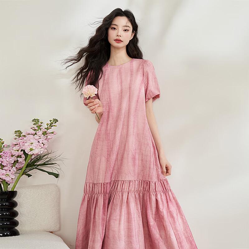 Xiyu Women's Tie-Dye Pleated Straight Midi Dress