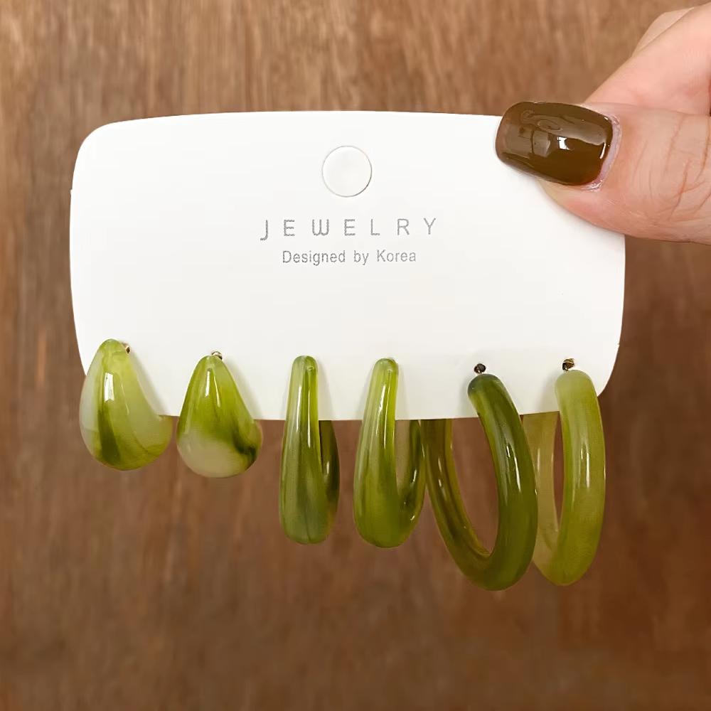 6PC Trendy Acrylic Geometric Hoop Earring Sets for Women Vintage Bohemia Colorful Acrylic C-Shaped Earrings Fashion Zircon Gift