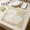 Decorative Floral Table Mats with Beads Embroidered Placemat, Heat Insulation Mat Beads, Lace Placemats for Dining Retro Coaster Wedding Decor Vintage