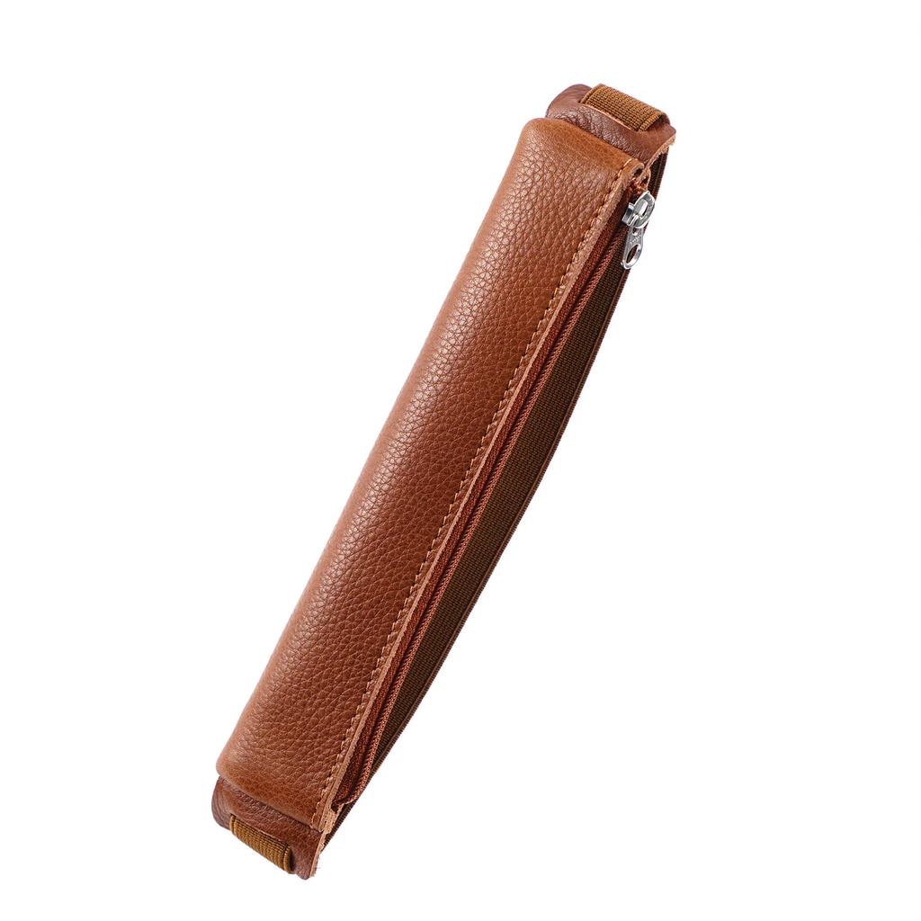 Natural Cowhide Zipper Pencil Pen Case Vintage Retro Pen Pouch Vegetable Tanned Leather Pencil Bag for School Stationery Supply
