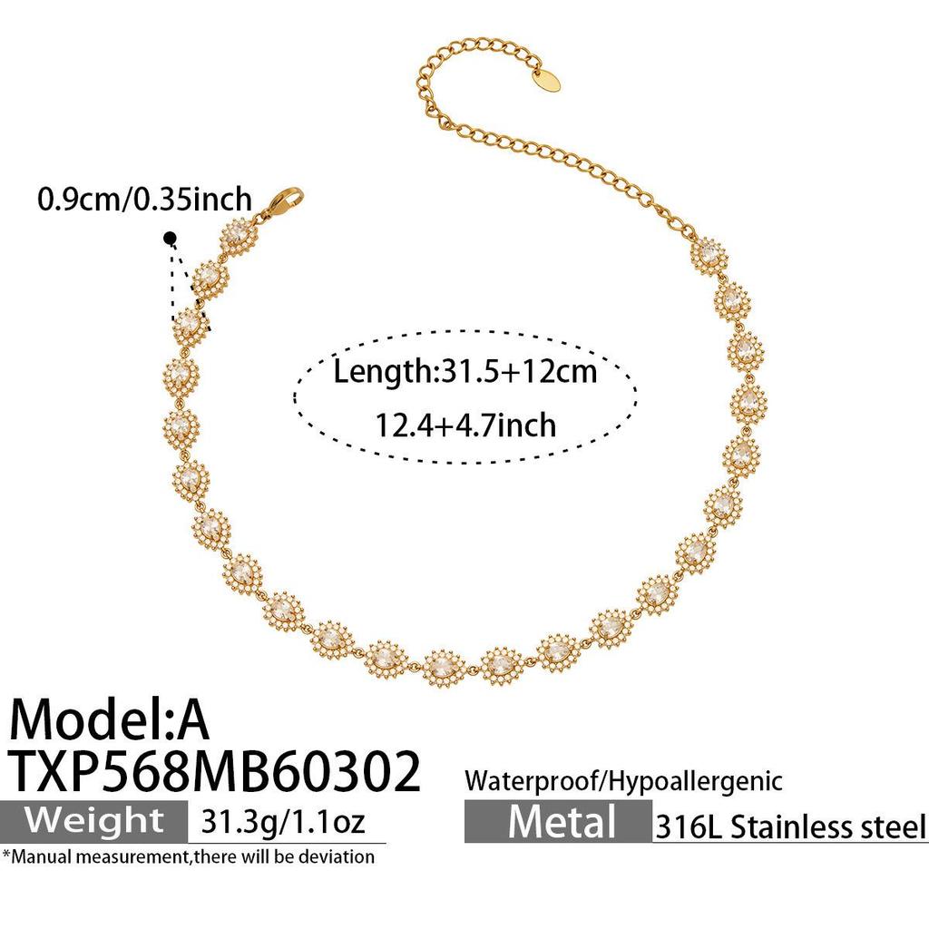 Luxury Zirconia Diamond Bracelet and Necklace Set with Stainless Steel Pendant and Retro Earrings