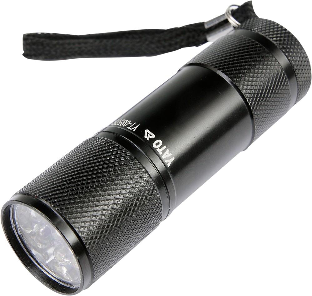 ALUMINUM FLASHLIGHT, 9 LEDS, BLACK - YT-08570