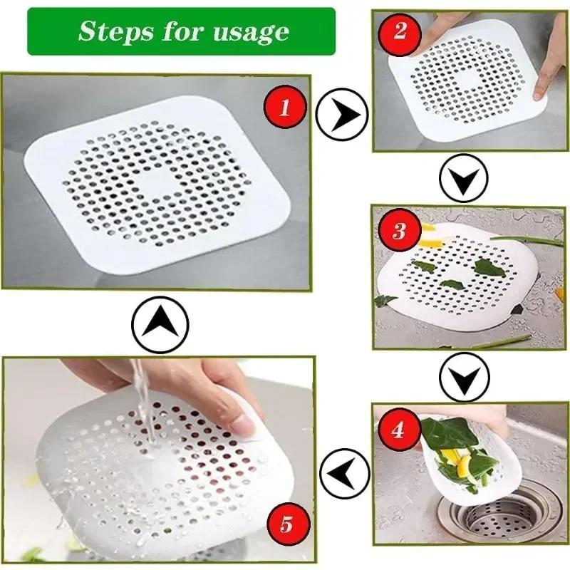 Durable Silicone Square Shower Drain Cover Prevents Sink Clogging, Shower Drain Strainer, Adsorption Sink Strainer, Convenient