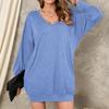 ZANZEA Women Long Batwing Sleeve Solid Color Casual Loose Thin Mini Pullover Dress