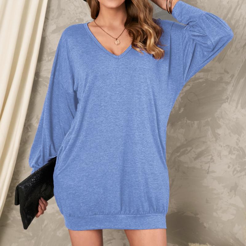 ZANZEA Women Long Batwing Sleeve Solid Color Casual Loose Thin Mini Pullover Dress