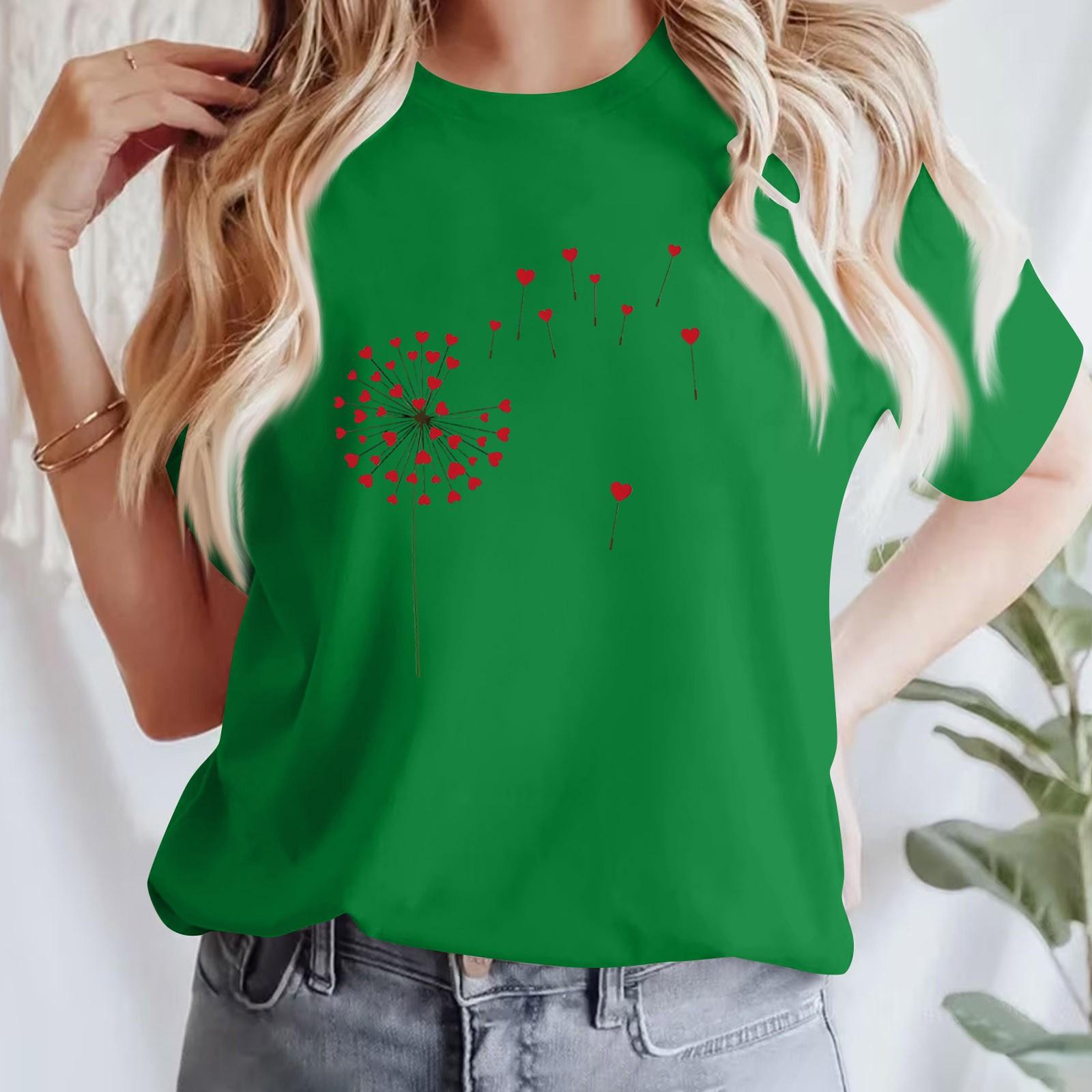 

Женская повседневная футболка с принтом, пуловер с круглым вырезом, топ с короткими рукавами XXL зелёный