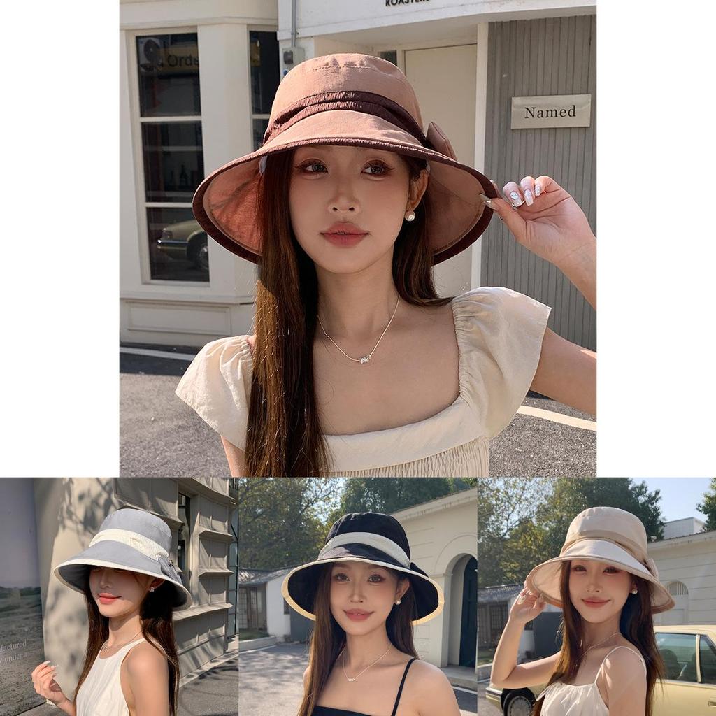 Summer Sun Shield Hat With Wide Brim And Butterfly Bow For Outdoor Casual And Fashion