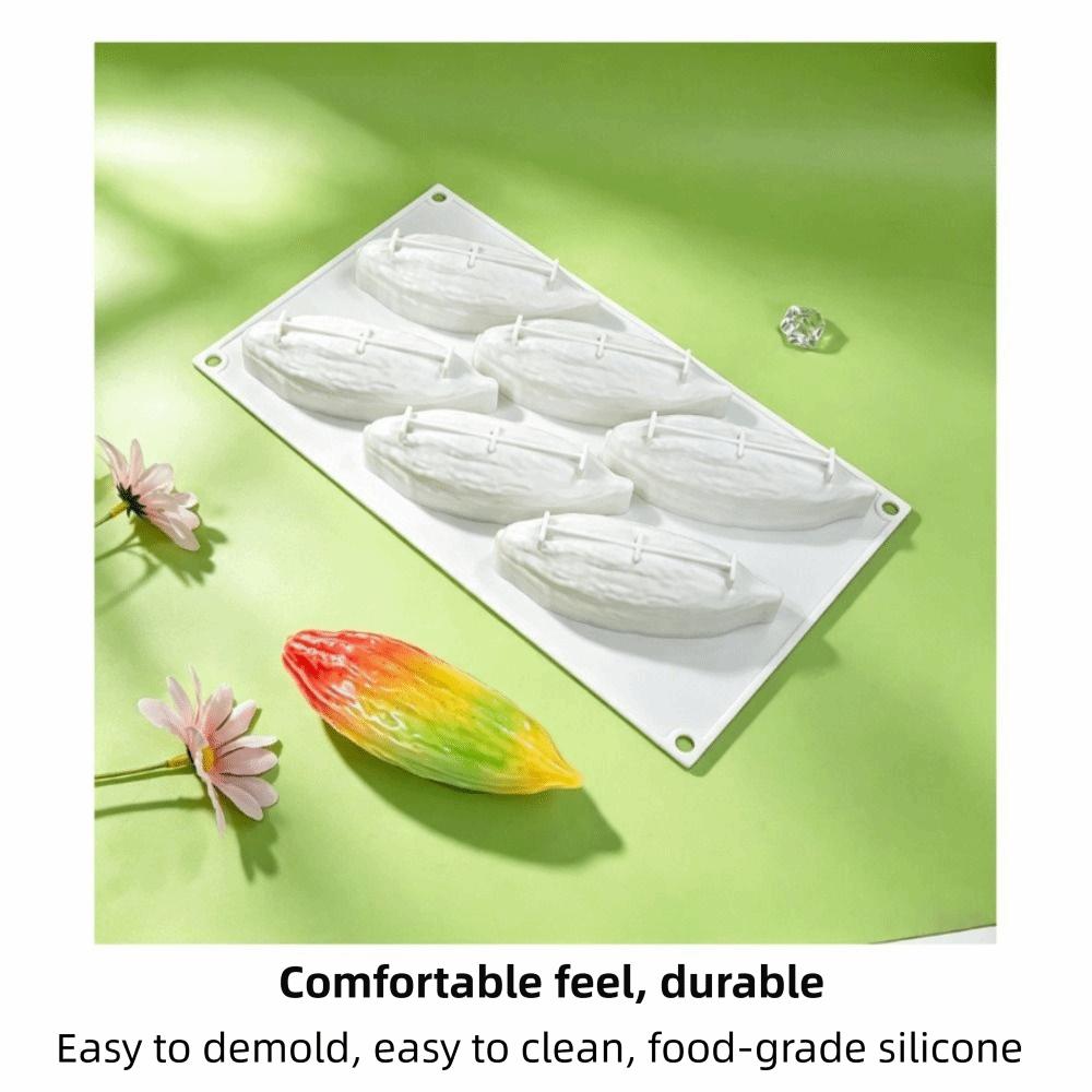 6 Cavity Cocoa Pod Silicone Mold Heat Resistant Food Grade Silicone DIY Cake Decorating Tools BPA Free Flexible