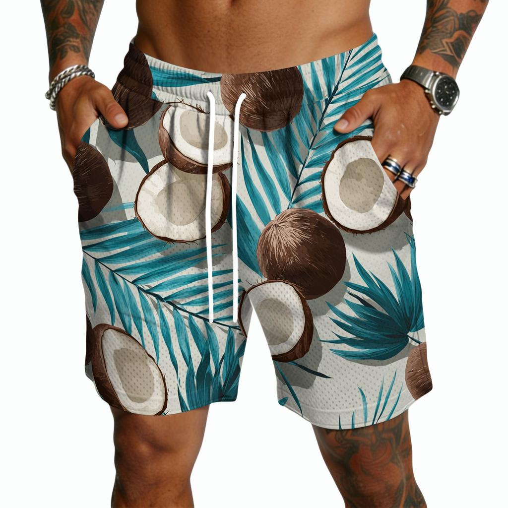 Men's Casual Drawstring Shorts Lightweight Quick-Dry Five-Point Hawaiian Print Beachwear Summer Bottoms with Elastic Waistband