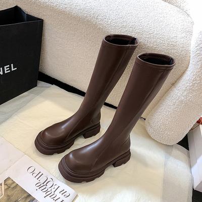 Thick Heel Thick Sole Retro Boots Women's 2025 Autumn and Winter New Rear Zipper High Boots Long Boots Elastic Thin Boots