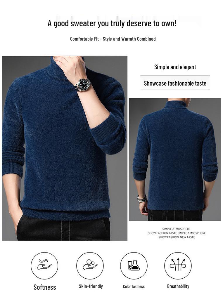 Herren Winter Nerz Kaschmir Rollkragenpullover - Dick, Weich, Modischer Strickpullover