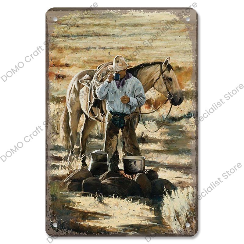 Western Cowboys Vintage Poster Metal Tin Signs Lone Ranger Horse Retro Metal Plate Wall Decor for Jockey Club Pub Man Cave