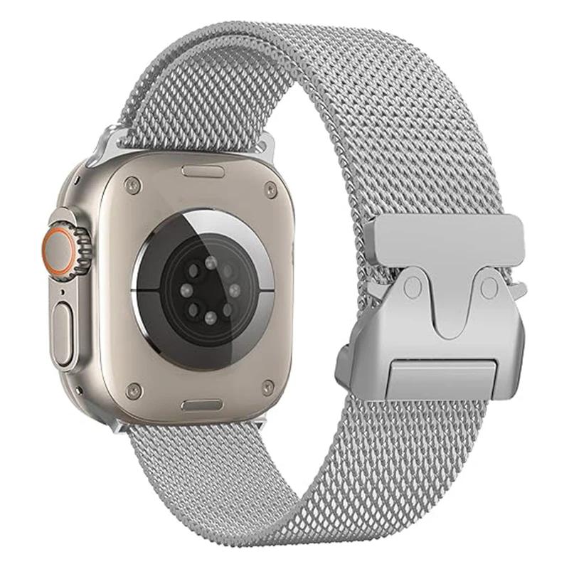

Ремешок Milanese Loop для Apple Watch Band Ultra 2 49 мм 46 мм 45 мм 44 мм 42 мм из нержавеющей стали для iWatch Series 10 9 8 7 6 5 4 38 40 41 S10 42mm серебряный