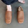 Sheepskin Version~ Retro One-pedal Woven Hollow Breathable Single Shoes, Children Wear Genuine Leather Square Head Versatile Flats