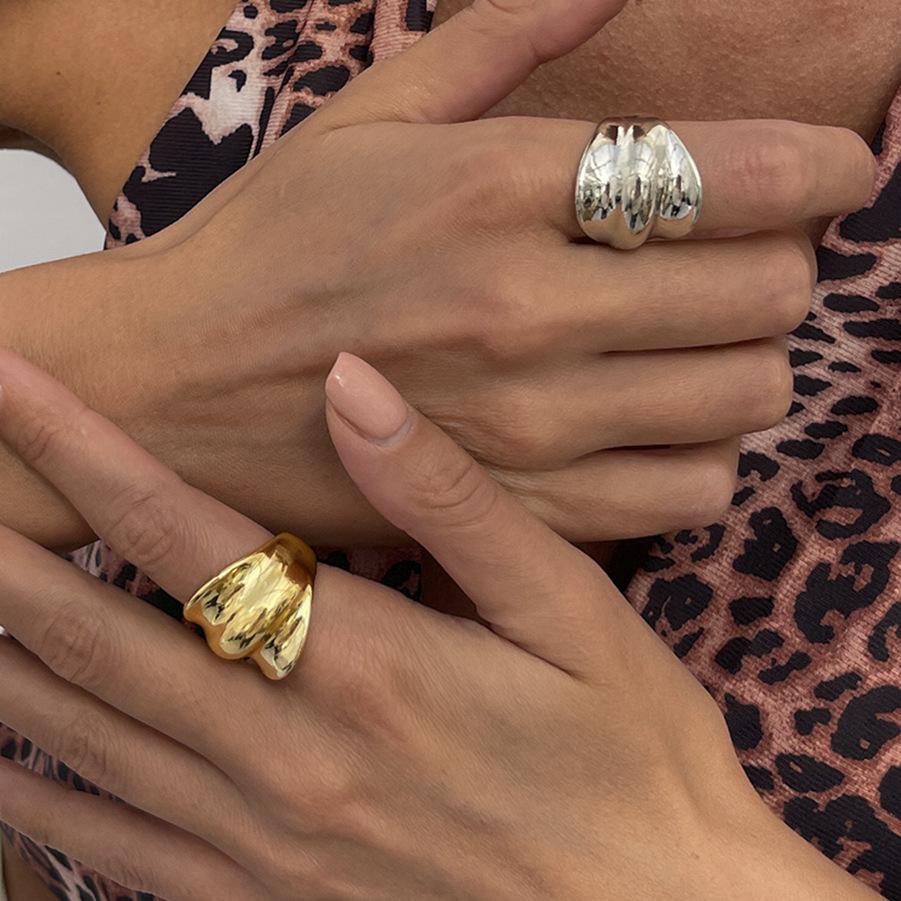 Simple Wide Face Geometric Chunky Ring Set for Women Men Irregularcross Hollow Open Rings Vacation Party Jewelry Charm Gold Silver Color