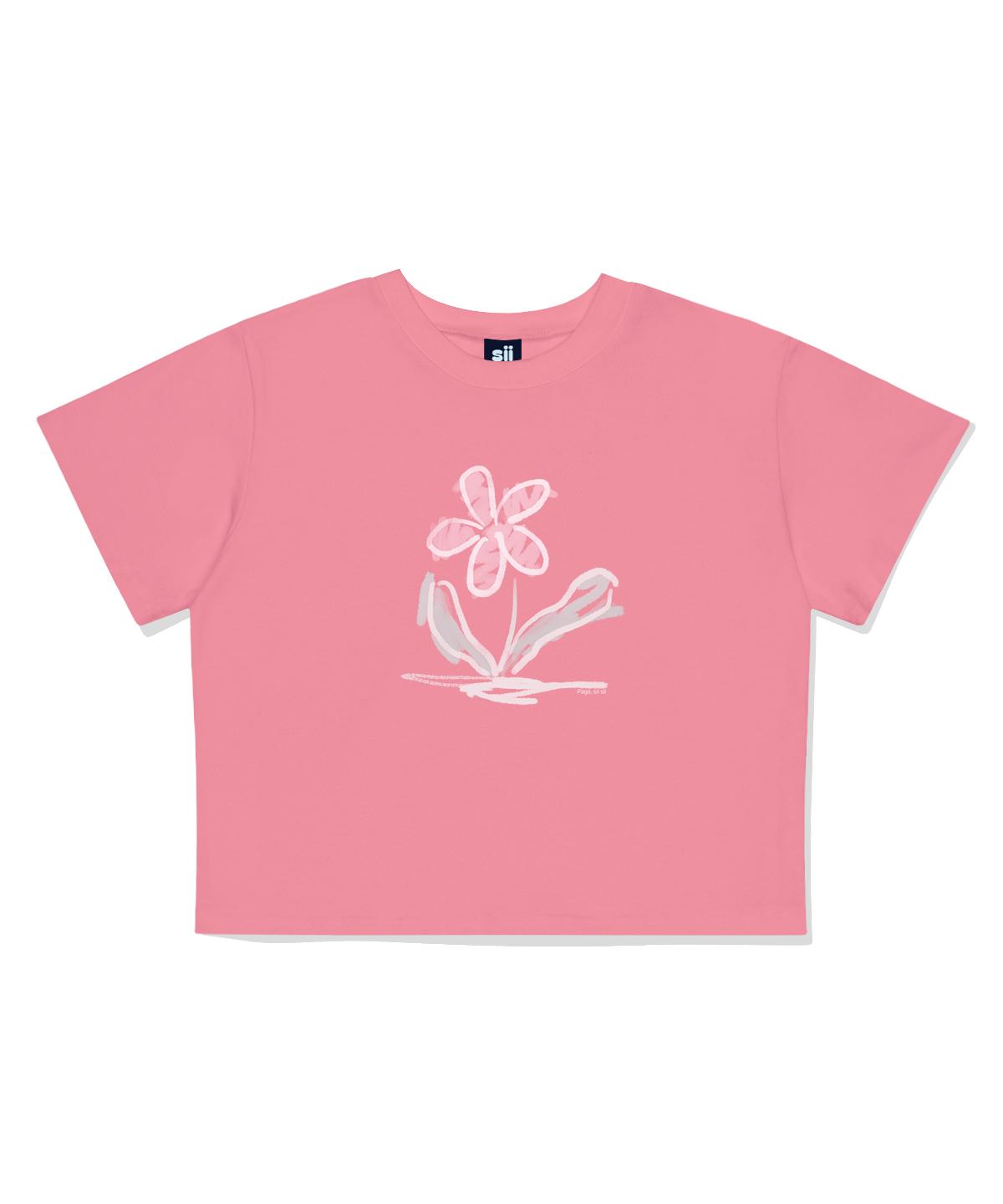 Page Cc Soft Pink Crayon Flower Print Crop Short Sleeve Tee Pink Free