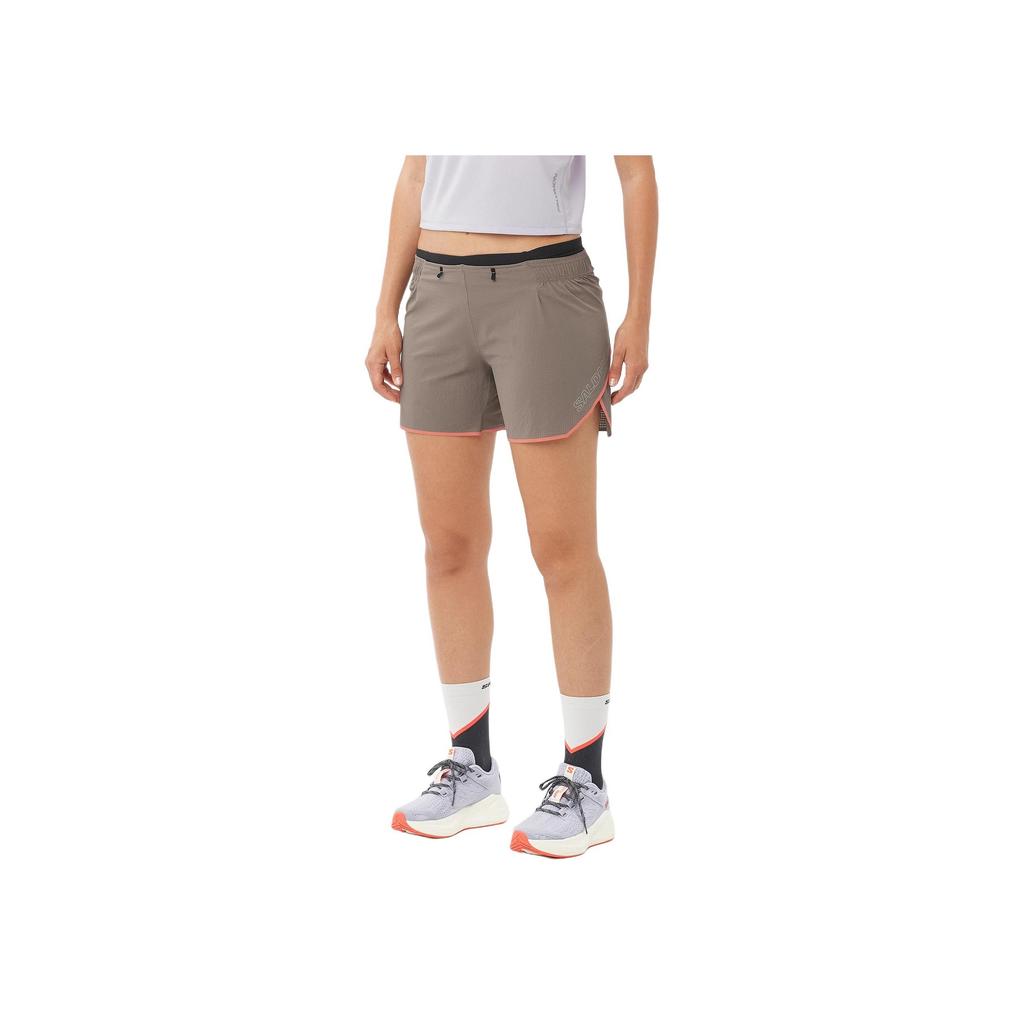 SALOMON Elastic Waist Mid Rise Three Quarter Casual Shorts Women Shorts Brown C24377