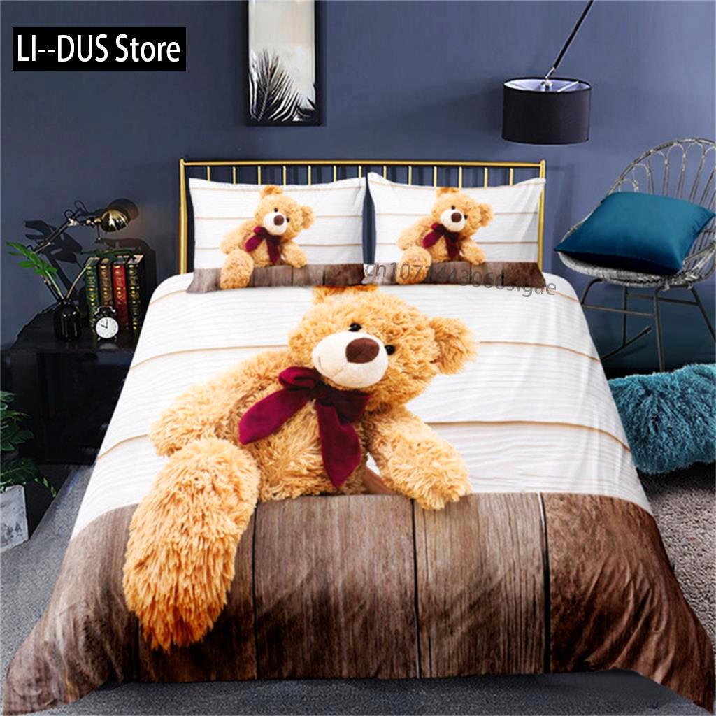 Duvet Cover 3D Printed Cute Teddy Bear Bedding Set And Pillowcase Cartoon Quilt Cover Home Teen Boy Girl Gift Bedroom Decor