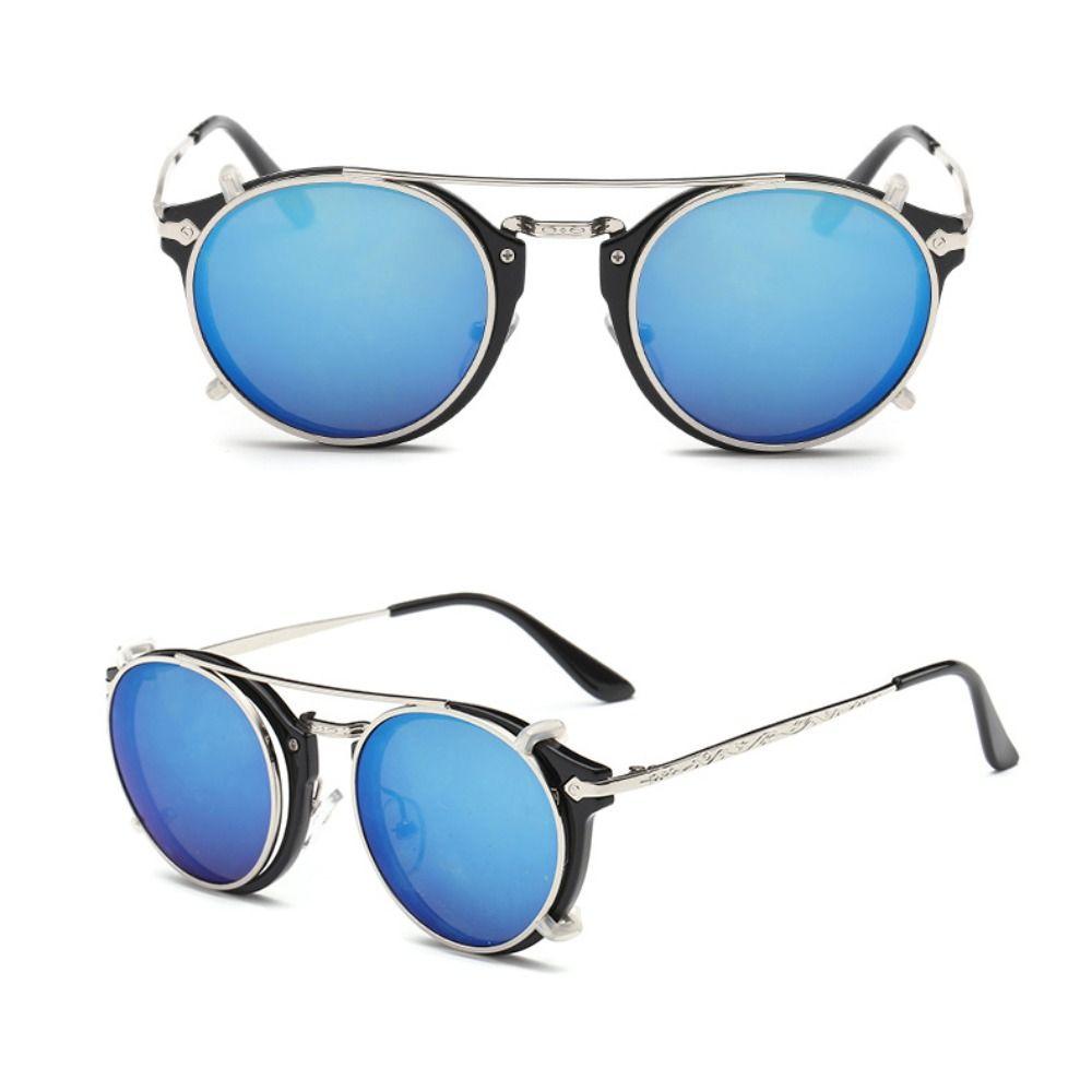 Doppelschicht Steampunk Klapp-Sonnenbrille Zwei Nutzungsarten Schwarze Gläser Punk-Brille Klappdeckel Computerbrille