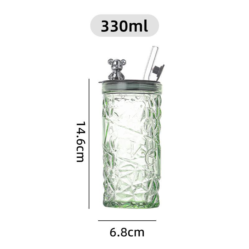 Luxury Diamond-shaped Glass Cup With Straw Lid Iced Coffee Juice Matcha Tea Glass Water Bottle Portable Drinking Bottle 350ml 350ml зелёный
