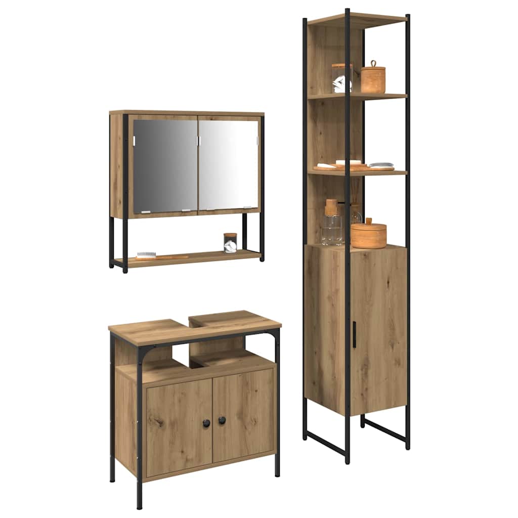 Bathroom Furniture Set with Shelf 3 pcs Artisan Oak Wood Based Material