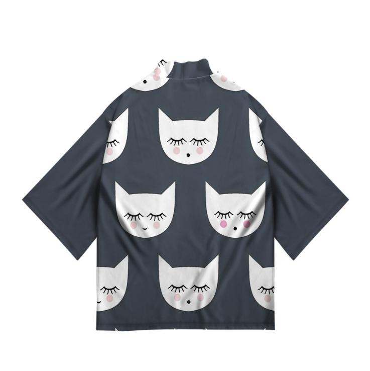 New Women's Cute Kitten Digital Print Summer Seven Sleeve Kimono Cardigan Japanese Kimono