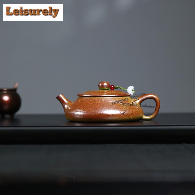 130ml Antique Yixing Purple Clay Teapots Handmade Stone Scoop Pot Raw Ore Gold Section Mud Kettle With Filter Zisha Tea Set Gift