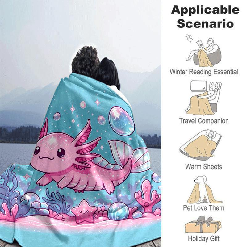 1pc Cute Axolot Printing Lightweight Flannel Blanket, Comfortable and Warm Blanket, for Camping Sofa Bed and Couch Office, Suitable for Gift