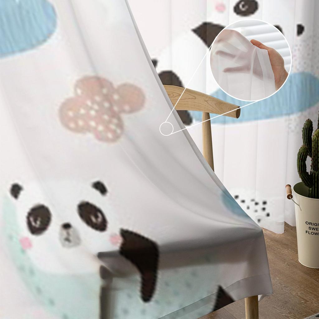 Urocze Śpiące Pandy Księżyc Tęcze Chmury Szyfonowe Przezroczyste Zasłony do Dekoracji Salonu Sypialni Okienne Woale Tiulowa Zasłona