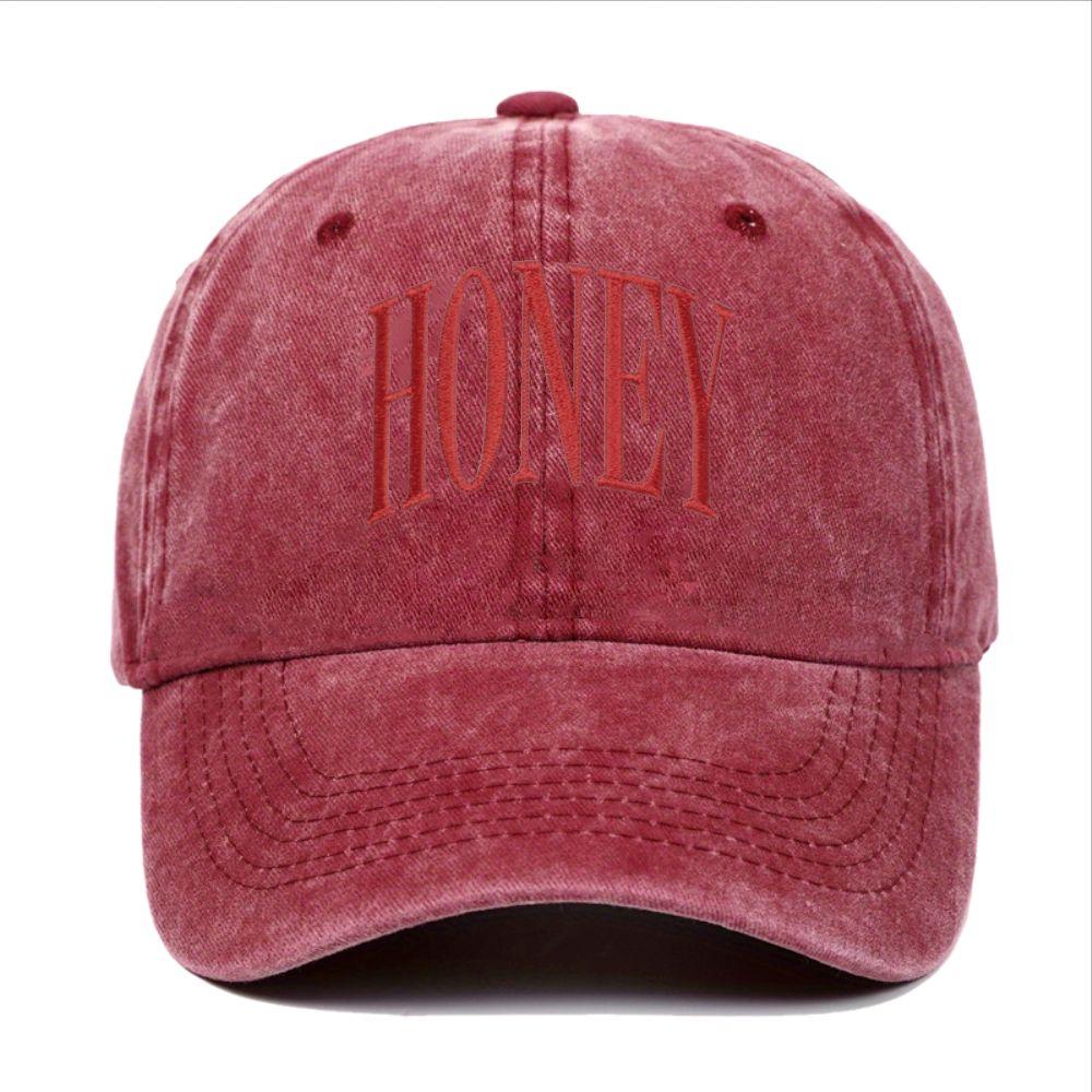 pc Retro Washed Distressed Red Honey Print Baseball Cap Outdoor Unisex 1pc&1pc