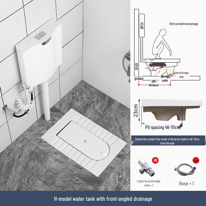 Compact Ceramic Squat Toilet with Flip Lid and Cover Plate