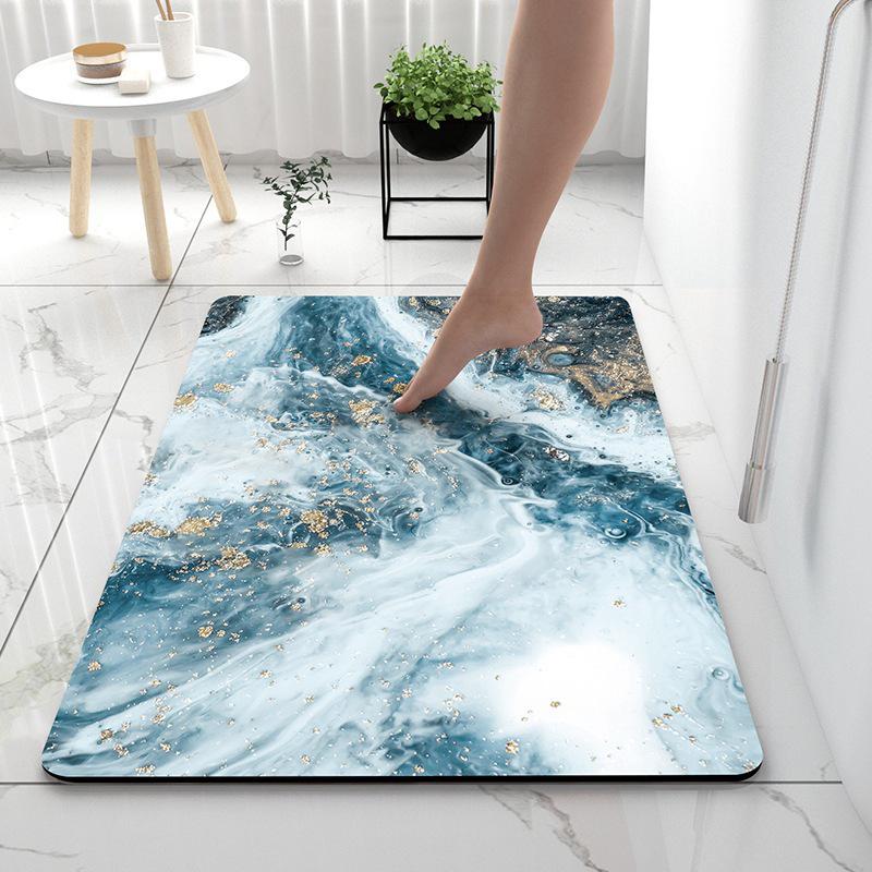 Nordic Style Marble Pattern Diatom Mud Bath Mat - Non-slip, Water-Absorbent, Quick-Drying, Wear-Resistant Foot Mat