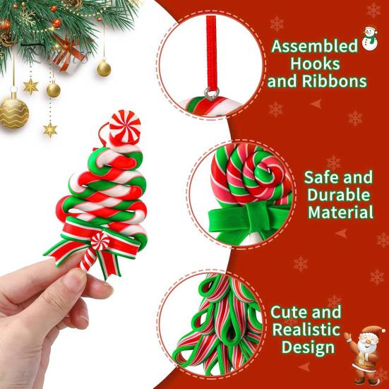 Rustic Holiday Ornaments 16 Pcs Christmas Lollipop Ornaments, Red Green Striped Peppermint Swirl Candy Cane Tree Decor Hanging Decoration, Colorful