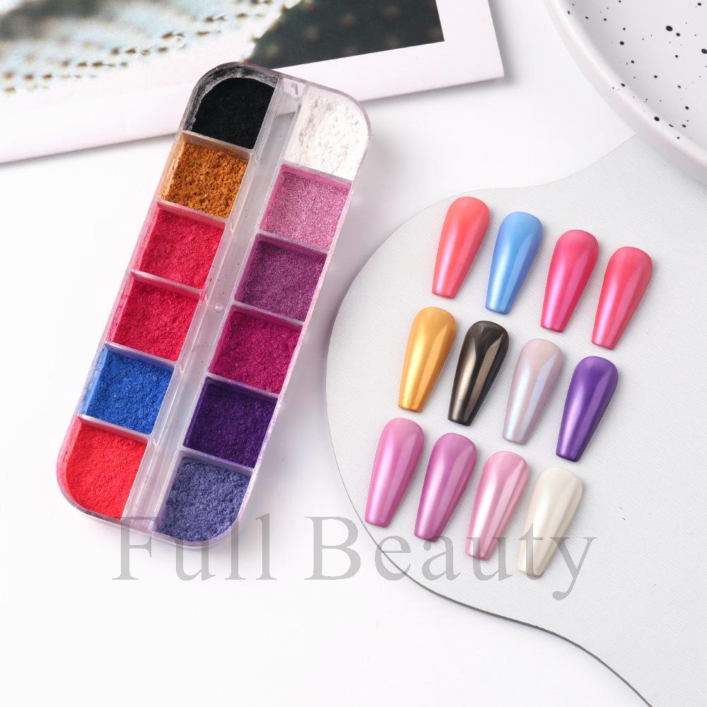DIY new 12-grid color nail glitter, rouge pearl color nail glitter