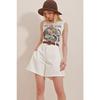Women's Beige Straw Knit Belted Gabardine Shorts Alc-x10271