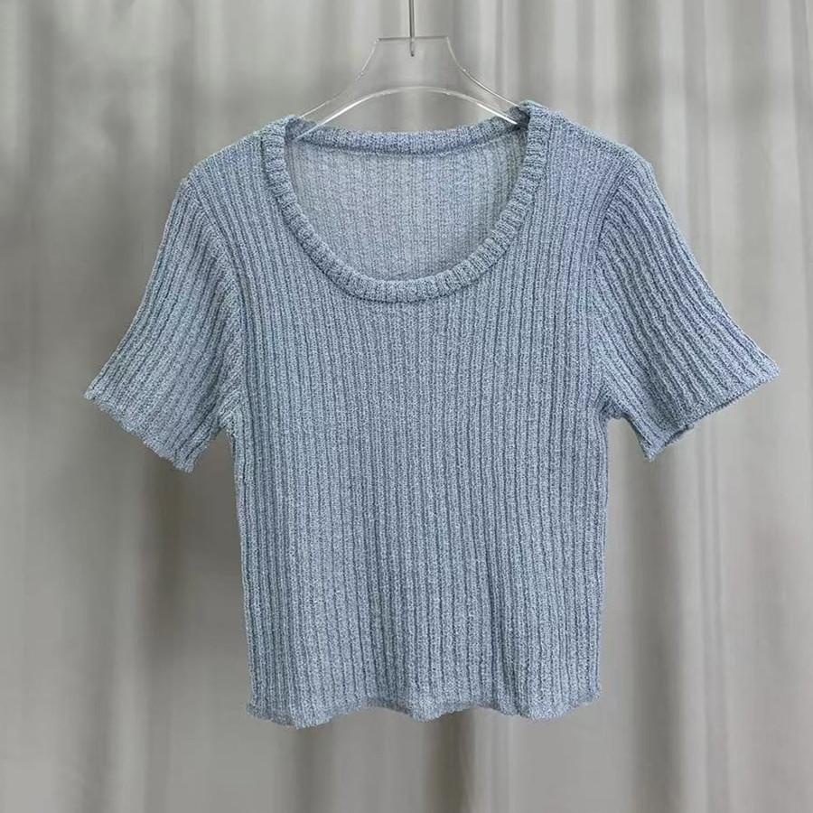 Fashion Simple Round Neck Short-sleeved Knit Summer Solid Color Versatile T-shirt Tops Women Casual Essential Comfort Style Slim Fit Pullovers Tees
