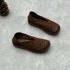 Women's Handmade Leather Shoes Summer Round Head Flat Soft Cowhide Hole Sandals