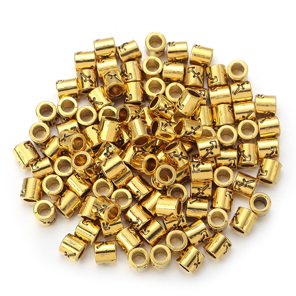 60pcs/lot Twelve Constellations Beads Alloy Beads Big Hole Tube Beads Spacer Loose Beads For Jewelry Making DIY Accessories
